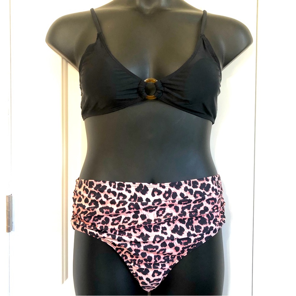 SHEIN | “Maternity” Bathing Suit 2-Tone Pink Leopard Print & Black 2pc | Size S